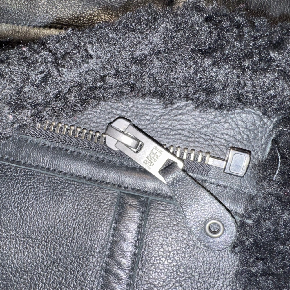 Avirex USA Sheepskin Shearling Lined Flight Bomber B-3 Jacket Black Men's Small - Picture 5 of 8